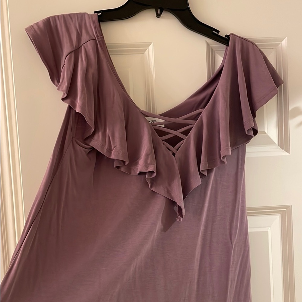 Active USA Purple Flutter Sleeve Scoop Neck Tank Top